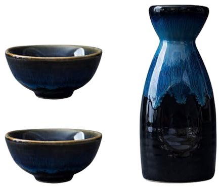OFFSCH Japanese Style Sake Pot Set Ceramic Saki Kettle with 2 Cups Traditional Rice Wine Serving 4.72In Flagon for Home Party Bar