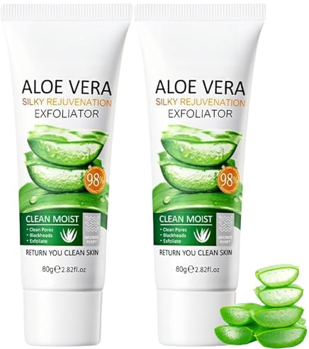 2PCS Aloe Vera Exfoliating Gel - Gentle Face Scrub with Silky Peeling, Aloe Vera - Infused Exfoliator for Overall Skin Smoothness