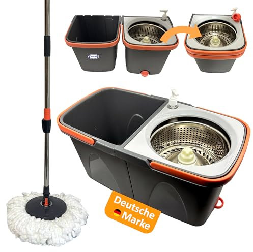 CleanAid SpinCraft Wischmopp Set, Bodenwischer mit Eimer und Edelstahl-Schleuder, Mikrofaser-Bezug waschbar