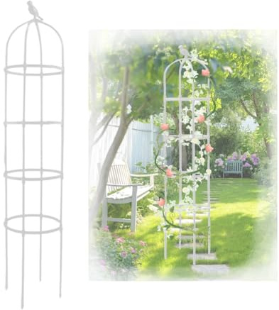 Generisch Obelisk Deko, Schwarz Weiß Obelisk Rankhilfe, 20x85 25x145 32x175 40x205cm Gartenspalier Tomatenkäfig für Bepflanzung, Garten, Wohnzimmer, Balkon Pflanzenstütze(Weiß,D 40x H 205cm)