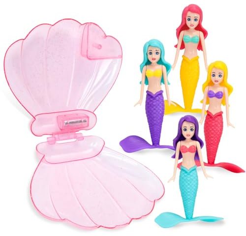 Mermaid Shell Pool Toy, 4PCS Mermaid & 1 Pink Shelll, Mermaid Diving Toys, Swimming Pool Toys, Diving Games Training Children's Gifts, Little Mermaid Party Supplies & Water Toys for Kids Aged 5 & Up