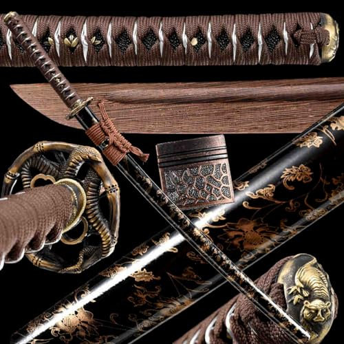 HJHUUA Spade da Samurai in Palissandro Naturale da 103 cm,Bokken Fatto a Mano con paramano in Rame Puro,Spada Katana in Legno da Allenamento per Kendo,Cosplay,Esposizione,Regalo,Oggetti di Scena