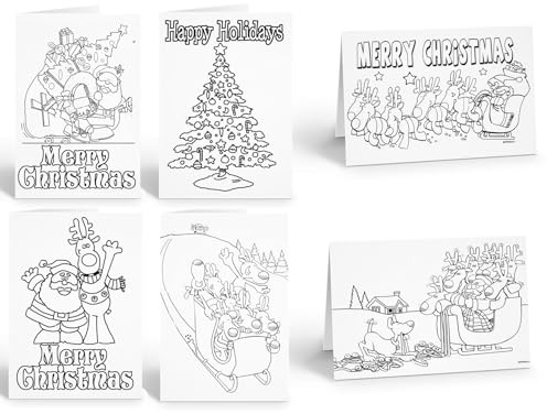 Stonehouse Collection Weihnachtskarten zum Ausmalen für Kinder, 12 Stück, mit Umschlägen, 15,9 x 11,4 cm, verschiedene Farben in verschiedenen Farben (sortiert)