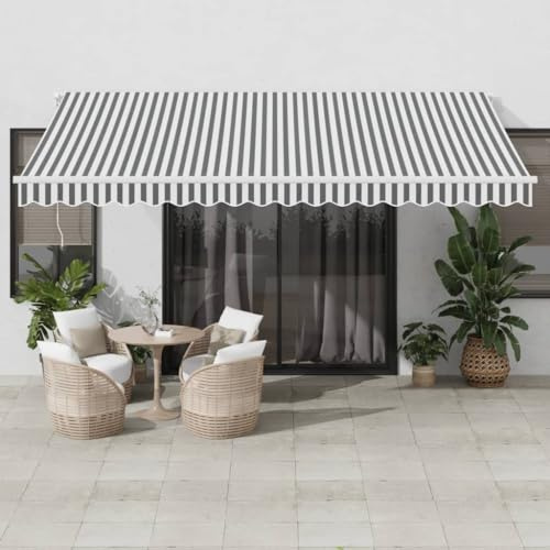 Festnight Store Banne Manuel 4,5x3 avec LED Auvent Rétractable à Bras Repliable Auvent de terrasse pour Balcons Terrasse et Jardin-Anthracite et blanc-450 x 300 cm