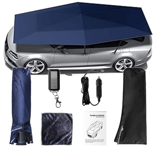 VNATWGOO 4.2m 4.8m 5.2m Electric Universal Carport Sunshade, Fully Automatic Car Roof Umbrella, Foldable Roof Tent, for Sedan SUV MPV,Blue-5.2m