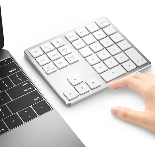 LICAEVEY Wireless Bluetooth -Nummernpad für Laptop - 35 Tasten Dual Mode Wiederaufladbare Numerische Tastatur, Universal Numpad für Siege Android PC & Tablet (Silberweiß)