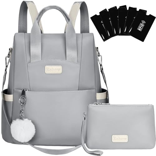Eshow Mochila Mujer Antirrobo con Protección RFID, Bolso Casual con Correa Ajustable y Neceser Pequeño, Bandolera Multifuncional para Trabajo Viaje Escuela Compras y Universidad