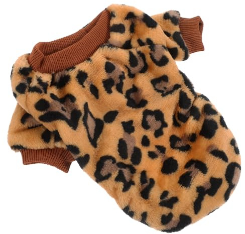 VERDANVERSE Warm Fleece Dog Sweater for Small Breeds Breathable Puppy Vest with Brown Leopard Print Soft Autumn Winter Coat for Teacup Dogs Clothes for Everyday and Holiday Wear