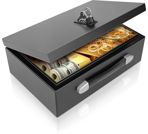 20L Tragbarer Safe Tresor, Feuerfeste Dokumentenbox mit Zahlenschloss & Schlüsseln, Wasserdichter Sicherheitsbox mit Griff, Kleiner Tresor für Bargeld Medikamente Schmuck A4 Dokumente