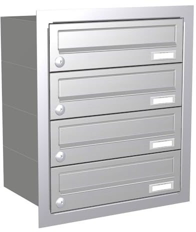 KNOBLOCH Briefkastenanlage | Unterputz | 4-Fach | Edelstahl | waagerecht | optional 2. Namensschild & 3 Schlüssel