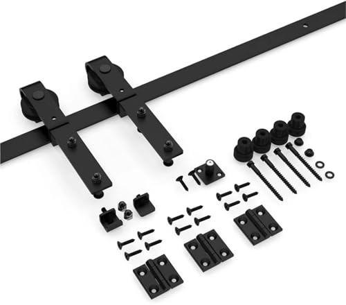 Kit de guía for puerta corrediza de granero de doble hoja de 3/3,3 pies, apto for puertas dobles, kit de herrajes resistentes for puertas de granero.(3.3FT 101CM Rail Kit)