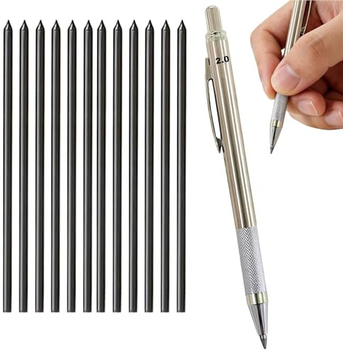 MFCGHXR Fallminenstift 2.0 mm Druckbleistift Set mit 12 Ersatzminen und integriertem Spitzer – Metall-Gehäuse, ergonomisches Design, Rutschfester Griff, ideal für Zeichnung, Schreiben, Büro und Schu