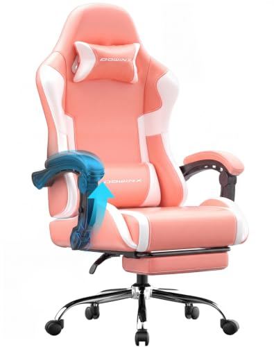 Dowinx Gaming Stuhl, Ergonomischer Chair, Gamer Sessel mit Fußstütze, 150KG Belastbarkeit Gamingstuhl mit Verstellbare Armlehnen, PC Computerstuhl Bürostuhl, Rosa