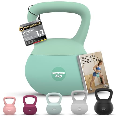 NEOLYMP Soft Kettlebell bodenschonend & leise - stoßdämpfende Kugelhantel mit Eisensandfüllung - ergonomischer Softgriff ideal fürs Homegym Kettlebell 2–12 kg Kugelhantel Set