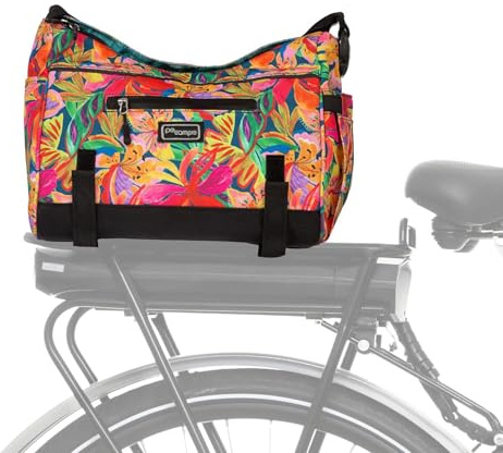 Po Campo Katy Bike Trunk Bag – Convertible Rear Rack Bag with Strap to Easily Convert to a Crossbody - 11.5L Bicycle Cargo Bag for Bicycles & Ebikes - Fits Most Rear Racks (Tropical Nights)