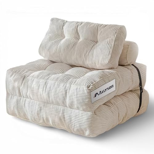 Allyson® Schlafsessel & Bodensofa 3-in-1, Gästebett, Cord-Bezug, Beige