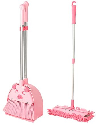 QLECXZI Ensemble de Nettoyage résistant pour Tout-Petits avec Mini-Balai et Pelle à poussière. Jeu d'imitation de ménage Amusant en Microfibre Chenille. Durable. Maison de