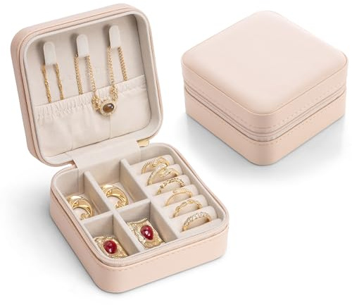 VLANDO Smyckeskrin litet smyckeskrin för flickor, smyckeslåda för kvinnor, resesmycken fodral, smyckesorganisatör läder, för örhängen, halsband, ringar, nakenrosa