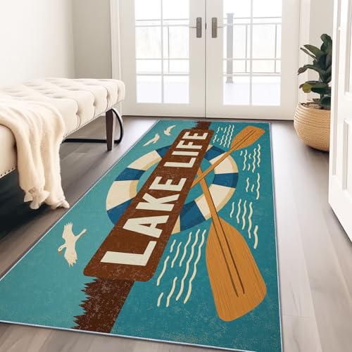 Läufer Flur Teppich 60x150 cm Küchenläufer Lange waschbar rutschfest, Schmutz Blau für Hauseingänge, Küche, Waschküche Junge ErwachseneRustikaler Teppich Landhaus Look