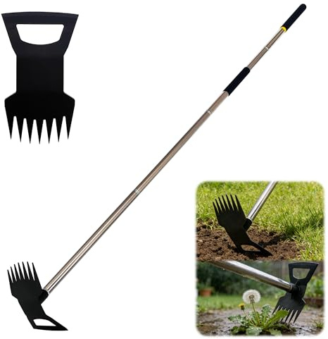Attrezzo per estirpare le erbacce, Attrezzo per diserbo 2 in 1, Attrezzo per estirpare le erbacce, Attrezzo per diserbo con manico corto da 40 cm, Rastrello per erbacce da giardino a 5 denti, Attrez