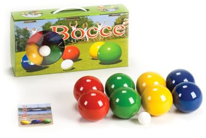 Londero Boccia-Spiel mit lackierten Holzkugeln | Boule-Set aus 8 Kugeln, Zielkugel und Tragebox | Gewicht pro Holz-Kugel: 283 g, ø 80 mm | In 4 Farben lackiert