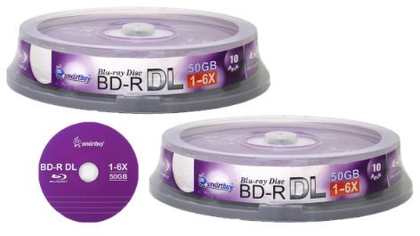Smart Buy 20 Pack Bd-r Dl 50gb 6X Blu-ray Double Layer Recordable Disc Blank Logo Data Video Media 20-Discs Spindle