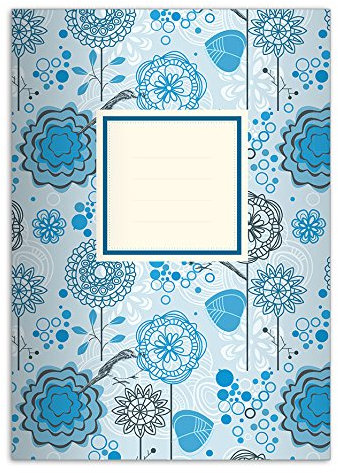 Kartenkaufrausch 8 fröhliche Flower Power DIN A4 Schulhefte, Schreibhefte, blau Lineatur 27 (liniertes Heft)