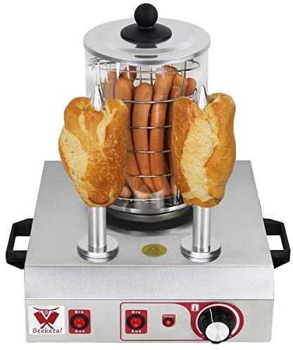 Beeketal 'BHG06b' Profi Gastro Hot Dog Maker mit 2 Heizspießen und 140 mm Korbdurchmesser, Edelstahl Hot Dog Maschine zum erhitzen von Würsten und aufwärmen von Hot Dog Brötchen, Edelstahl Ausführung