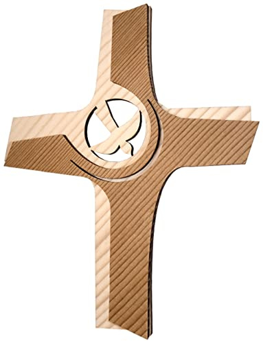 Kaltner Präsente Wandkreuz Holz 21 cm Groß Modernes Holzkreuz mit Taube Christliches Kruzifix für Wand Katholische Wanddeko Geschenk Wohnzimmer Büro Fichte Südtirol