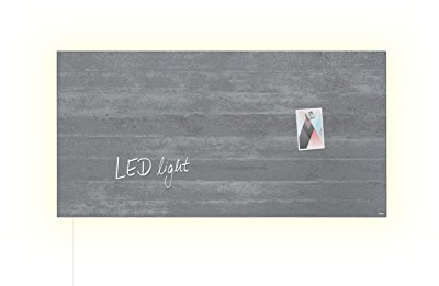 SIGEL GL406 Premium Glas-Magnettafel 91 x 46 cm mit LED-Beleuchtung, Sichtbeton hochglänzend, SGS geprüft, einfache Montage, incl. 3 starke Magnete, Artverum