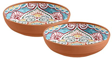 Auntie Morags Purely Home Rio Corte - Outdoor/Camping/BBQ - Melamine Pasta & Cereal Bowls - Low Bowls Sets (2)