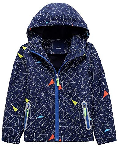 Natashas Kinder Jungen Wasserdicht Jacke Übergangsjacke Fleecefütterung Warm Atmungsaktiv Winddicht Wanderjacke Softshelljacke Outdoorjacke mit Kapuze (Dunkelblau,146/152)