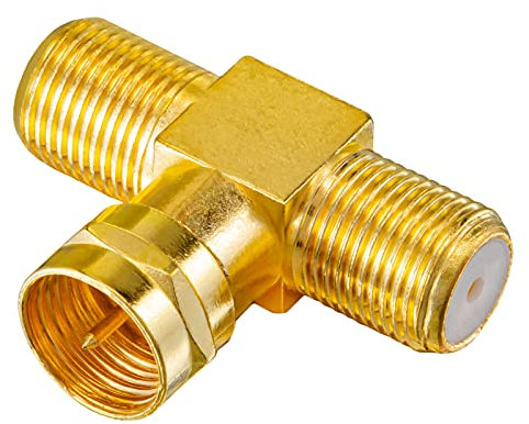 HB-DIGITAL TV-Splitter Sat-BK-Kabel Verteiler T-Adapter 2-Fach Splitter 2-Wege / 5-2400 MHz - digital & vergoldet - Sat DVB-S2 FM UKW Kabelfernsehen DVB-C Antennen Adapter 2X F-Buchse 1x F-Stecker