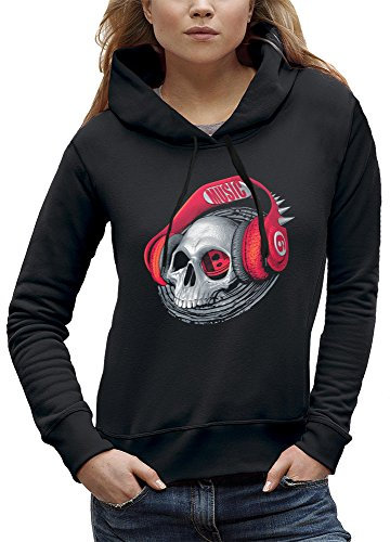 PIXEL EVOLUTION Sweat à Capuche Crane Casque DJ Rouge Femme - Taille XS - Noir