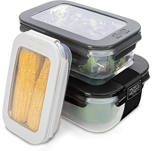 Moritz & Moritz 3x Frischhaltedosen mit Deckel Kunststoff – 0,5/1,4/2,8 Liter – Luftdicht und Auslaufsicher – Gefrierdosen Set mit Click-Funktion – Food Storage Containers Mikrowellenfest