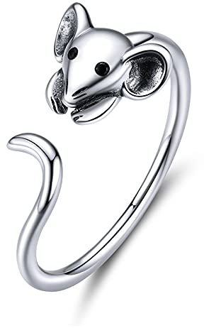 Qings süß Maus Offener Ring für Damen, 925 Sterling Silber Tier Verstellbar Ringe Schmuck Geschenk für Frauen Mädchen