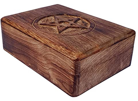 Purpledip Scatola decorativa in legno North Star, design intricato intagliato a mano (12344)