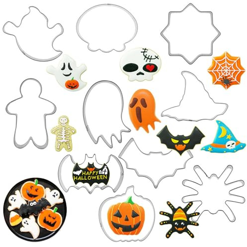 10 Piezas Cortador de Galletas, Molde para Galletas de Halloween, Cortador de Galletas de Halloween, para Galletas de Halloween, Sándwiches, Fruta, Pan, Queso (Plateado)