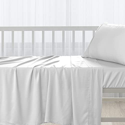 Pizuna Cotton Flat Crib Sheet Baby 70 X 100cm White, 1pc 400 Thread Count 100% Long Staple Combed Cotton Luxurious Sateen Weave Baby Bed Sheets With Stylish 5cm Hem By