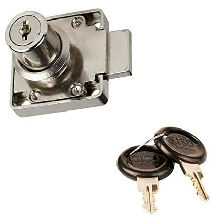 Gedotec Cerradura atornillable de metal niquelado | 1 cerradura de caja con llave | Rim Lock | Dimensiones 19 x 22 mm | Cerradura de diferentes cierre – bisagra izquierda