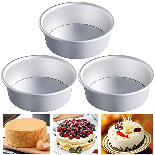 EGEN Molde redondo de aluminio para tartas, base suelta, antiadherente, para bodas, Navidad, cumpleaños, con fondo extraíble, juego de moldes redondos para tartas (8 pulgadas, 3 piezas)
