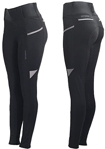 Riding Tights Horse Riding Ladies Women Silicone Full Seat With Phone Pockets Jodhpurs Horse Riding/Gym/Yoga Leggings Tights Breeches (as8, waist, numeric_26, regular, regular, BLACK/GREY, Skinny)