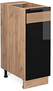 Vicco Apothekerschrank Fame-Line, Schwarz-Eiche Hochglanz/Goldkraft Eiche, 30 cm ohne Arbeitsplatte