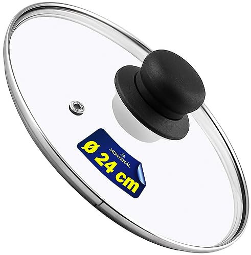 Universal Tapa de Cristal para Ollas y Sartenes – Diámetro Ø 24 cm - Borde de Acero Inoxidable - Garantía de 10 Años - MONTERAL