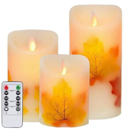 AidiOn Bougies LED, Bougies Blanches Chaudes Sans Flamme À Piles Feuille D'érable Avec Télécommande, Parfaites Pour La Saint-Valentin, Halloween, Noël, Décoration D'anniversaire 3Pcs
