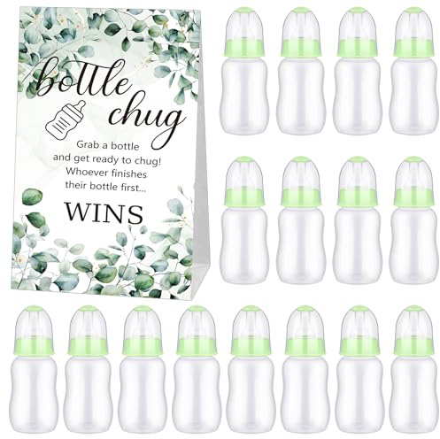 TrelaCo 20 Pcs Bottle Chug Game, Greenery Baby Shower Favors, Green