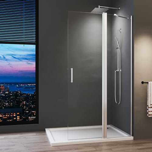Walk in Dusche 90x185 cm Walk-in faltbar Pendeltür Drehtür mit Stabilisator 6mm Nano Beschichtung ESG-Sicherheitsglas Duschkabine,Leicht zu Reinigen