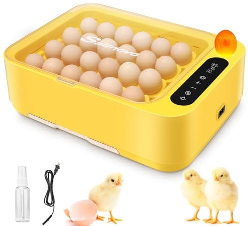 24 Eier Brutmaschine, Automatischer Eierbrüter für Hühner Fasane Wachteln mit Auto-Eiwender/Eierkandierer/Externer Wasserzufuhr/Temperaturkontrolle/Feuchtigkeitsanzeige/Ventilator
