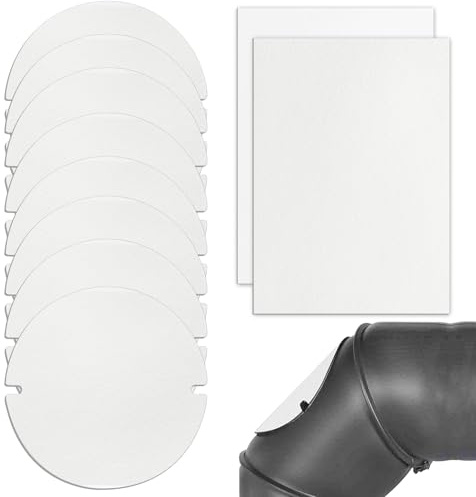 8 STK Ofenrohrdichtung, 155mm Ofenrohr Dichtung, Flachdichtung für Ofenrohrklappen Hitzebeständig bis 1200°C Keramikfasermatte für Ofenrohrklappen Ø 120-150 mm und 2 STK Schneidbare Ofenrohr Dichtung