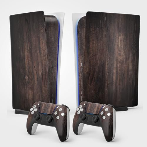 PS5 Skin Holz Sticker Aufkleber für PS5 Deko, Konsole und Controller, Standard Edition Digitale, Skin Wood (2 Controller)